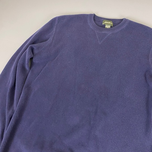 Eddie Bauer Sweater Mens XL Tall Blue Ribbed Knit Pullover Crew Neck 100% Cotton - Picture 5 of 9